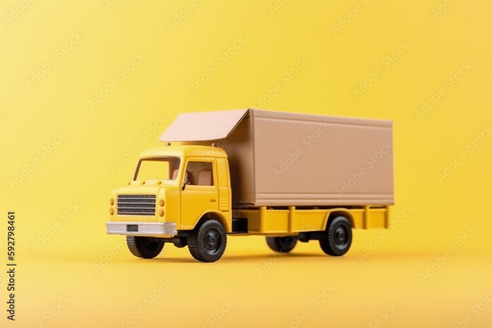 Yellow delivery truck illustration, yellow background, logistics concept. Generative AI Yellow delivery truck illustration, yellow background, logistics concept. Generative AI