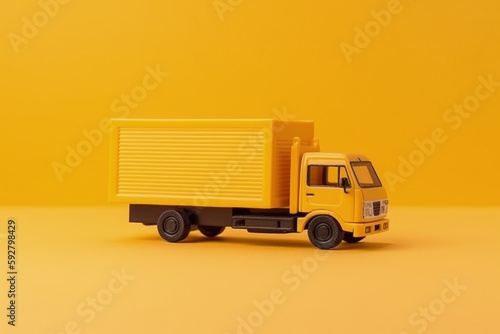 Yellow delivery truck illustration, yellow background, logistics concept. Generative AI