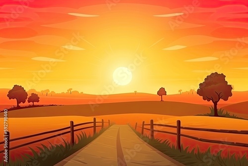 peaceful rural landscape at sunset. Generative AI