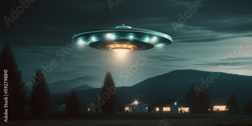 Photorealistic UFO in the sky at night. AI generated, human enhanced