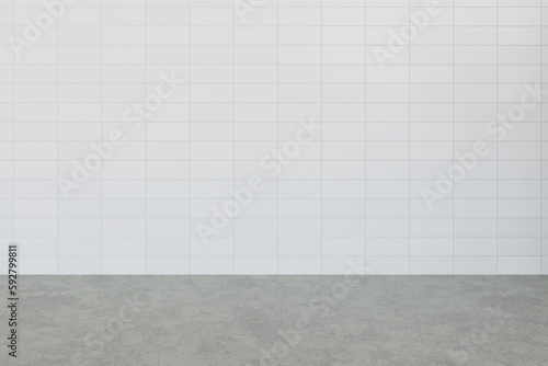 3D Rendering White Brick  Background Concrete Flooor