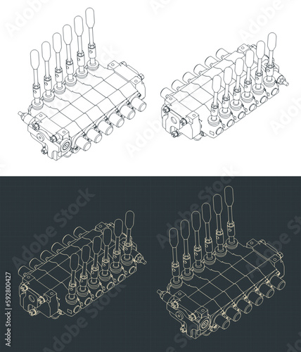 Hydraulic directional control valve isometric blueprint