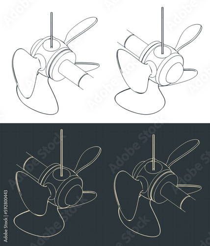 Propeller screw isometric blueprints