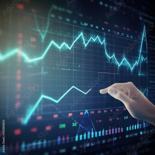 hand touch graph interface Buying shares in the stock market Financial data analysis, timely acquisition, stock acquisition ideas of companies with growing businesses in the future. generative ai