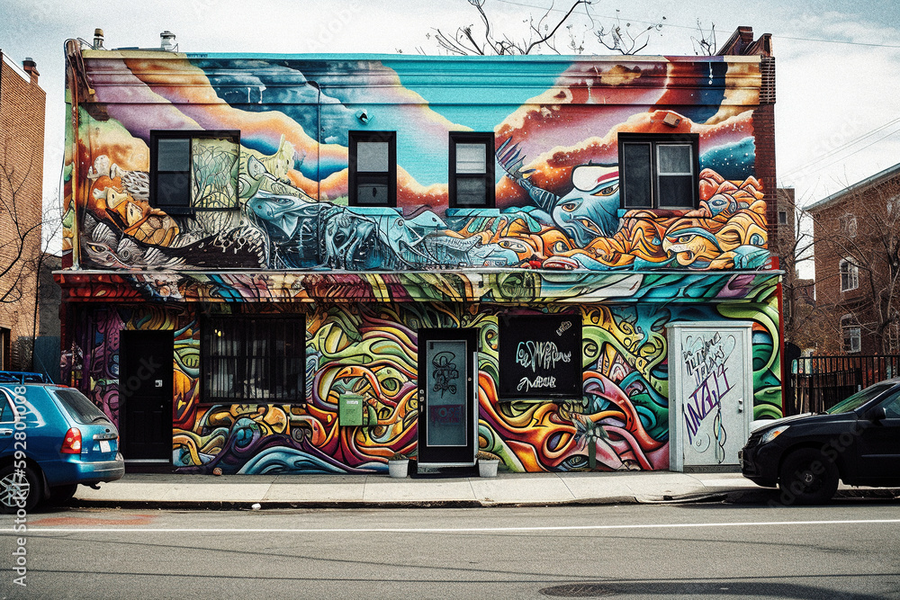 Fototapeta premium Vibrant Street Art in Bushwick, Brooklyn - generative ai