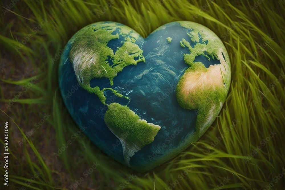 A Heart-Shaped Planet on Green Grass. AI