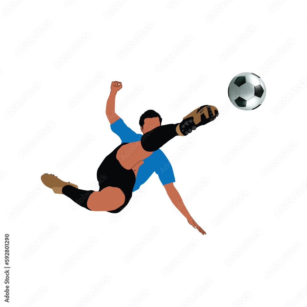 Football player kick the ball, one of the best difficult kick in football