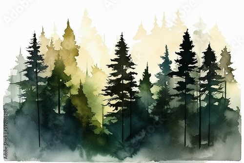 Forest silhouette background. AI generative