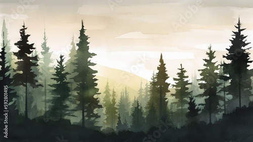 Forest silhouette background. AI generative © SANGHYUN