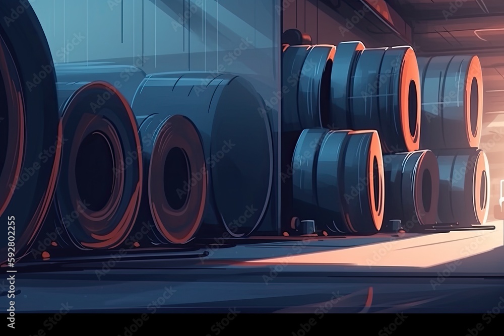 metal pipe-filled industrial room. Generative AI metal pipe-filled industrial room. Generative AI