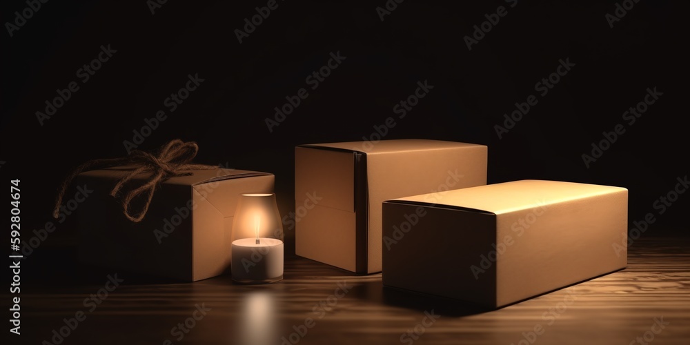 Craft paper box mockup. Copy space for text and logo. Empty carton packaging for takeaway delivery. Generative AI. Kraft brown box made isolated on white background Craft paper box mockup. Copy space for text and logo. Empty carton packaging for takeaway delivery. Generative AI. Kraft brown box made isolated on white background