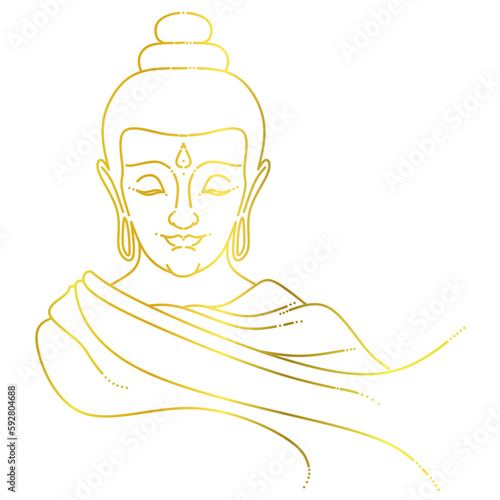 Buddha line art style vector with gold color, vesak day buddha illustration