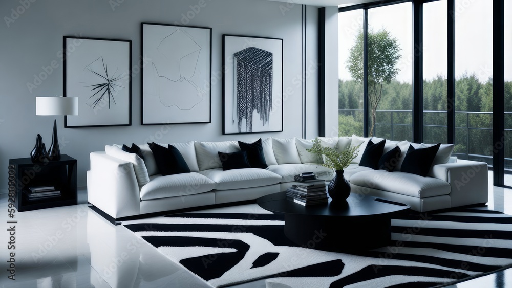 Obraz premium Living room with furniture in colors contrasting with the environment