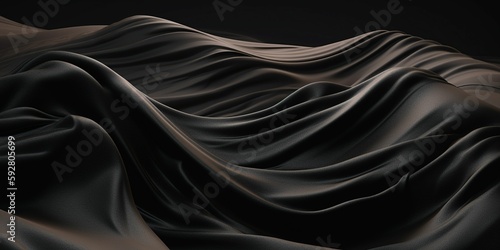 Spectacular photograph of bright black fabric that simulates sand dunes, detailed in fabric texture, Generative IA