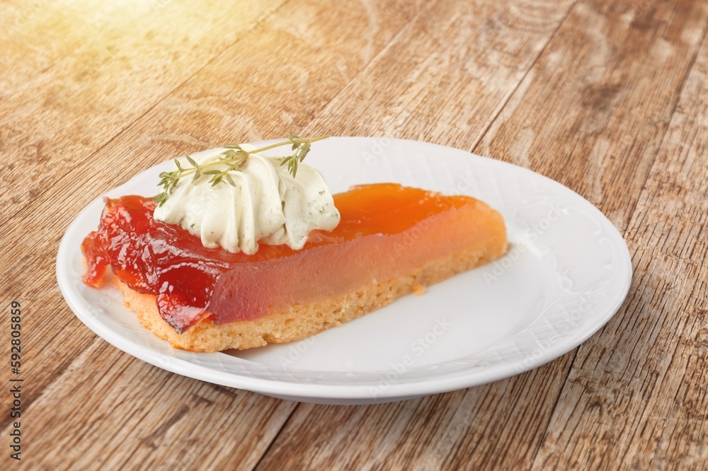 Slice of tasty sweet cake on plate Slice of tasty sweet cake on plate