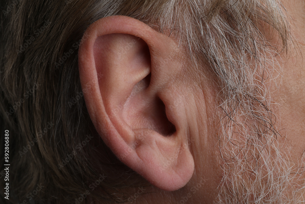 Closeup view of mature man , focus on ear Closeup view of mature man , focus on ear