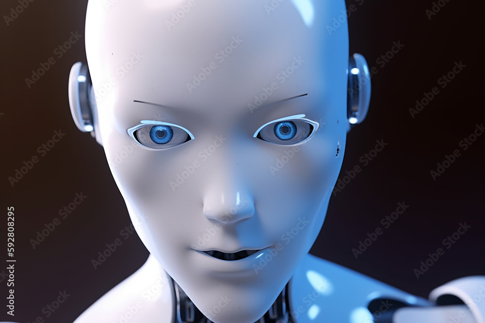 Detailed appearance of the deep green AI robot under white background. Concept 3D CG of automatic operation, optimization and block chain. Created with Generative AI.