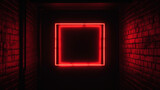 Rectangle red neon light on black wall Generative AI