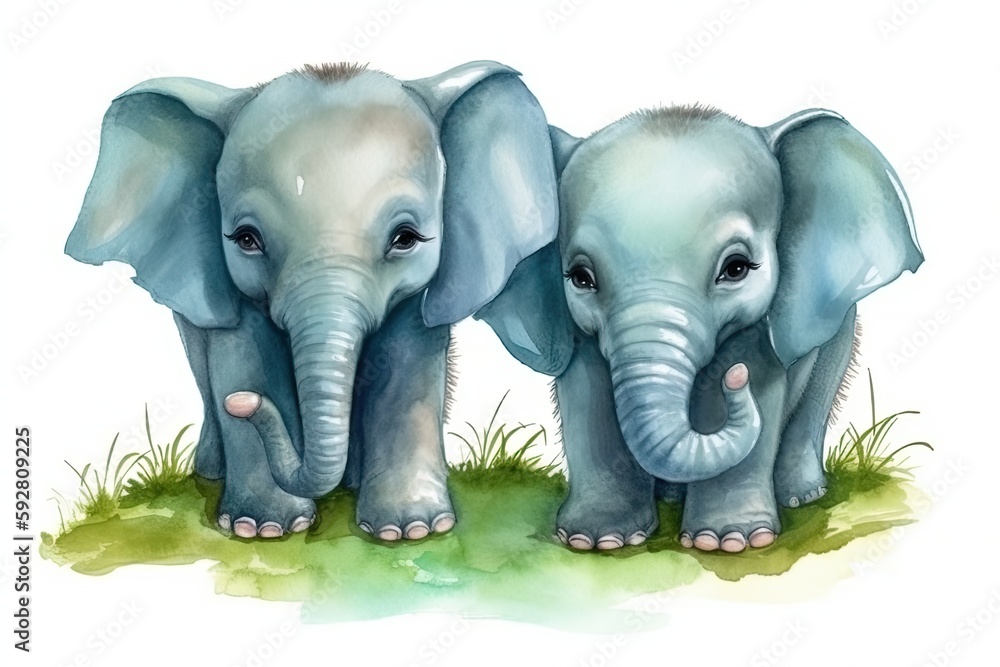 two majestic elephants standing side by side in their natural habitat. Generative AI