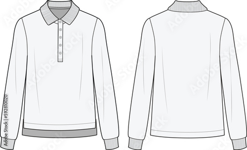 Women long sleeve polo shirt vector template flat sketch