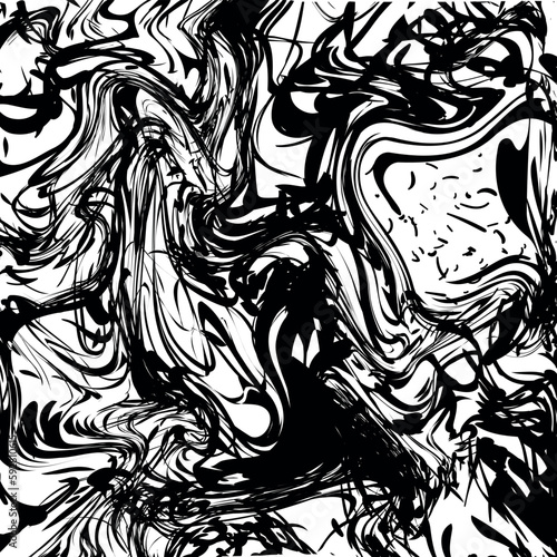 Abstraction imitates spilled ink with spots.