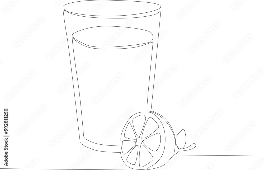 a glass of water and fresh fruit for breakfast. Breakfast one-line drawing a glass of water and fresh fruit for breakfast. Breakfast one-line drawing