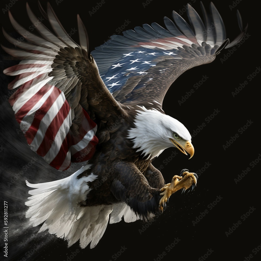 Bald Eagle flying with American flag wings (ai generated) Stock ...