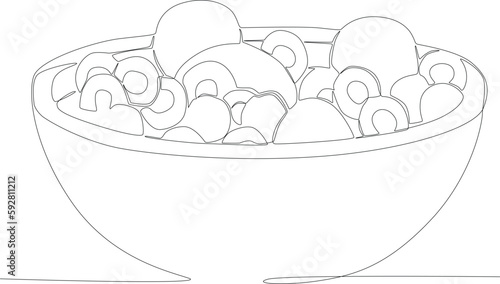 Healthy breakfast menu bowl of cereal. Breakfast one-line drawing