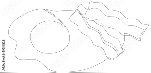 Breakfast diet eggs and french fries. Breakfast one-line drawing