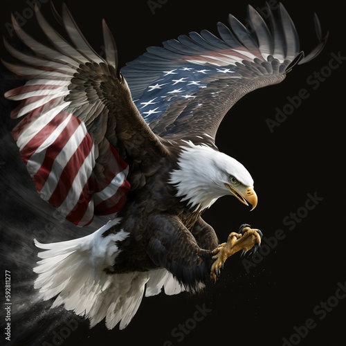 Bald Eagle flying with American flag wings (ai generated)