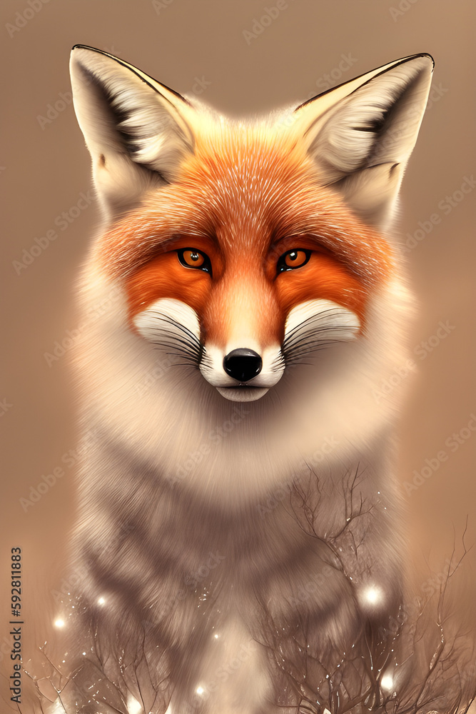 Obraz premium portrait of a red fox in winter on a light background, snow on wool, generative ai