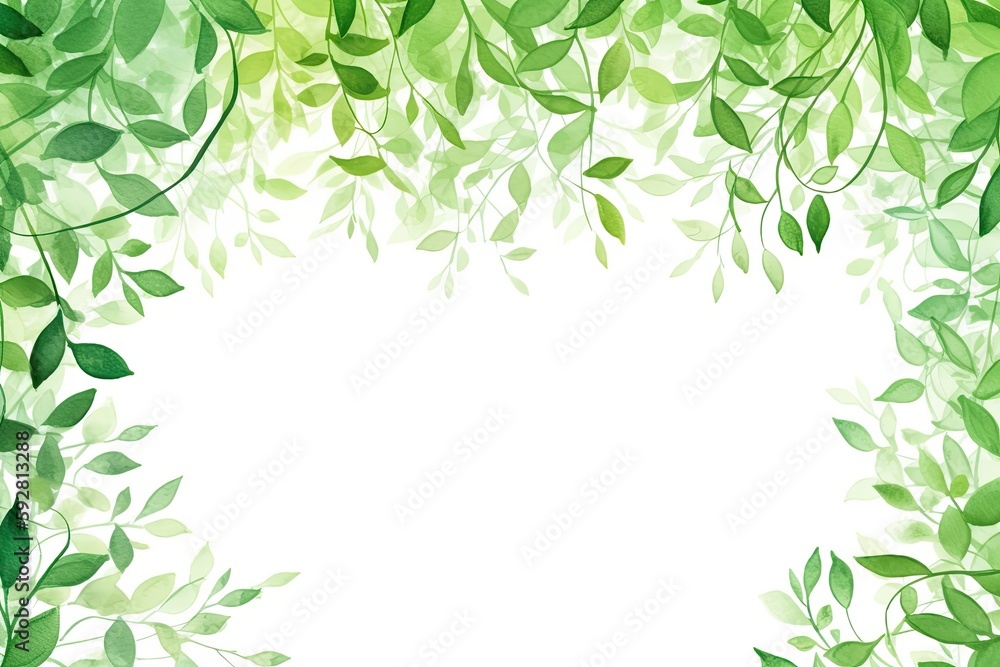 Green leaves on a white background. Generative AI