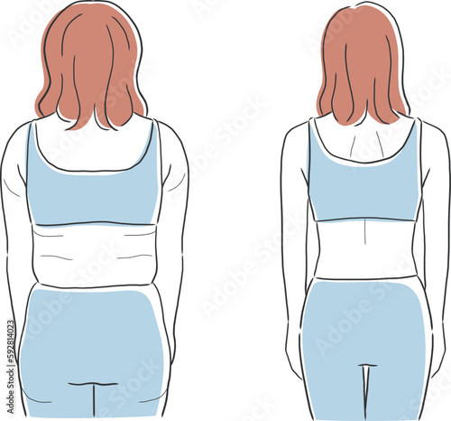太った女性と標準的な体型の女性の後ろ姿のイラスト素材