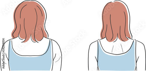 丸い背中とスッキリした背中の女性のイラスト素材