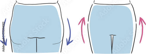 四角いお尻と丸いお尻のイラスト素材