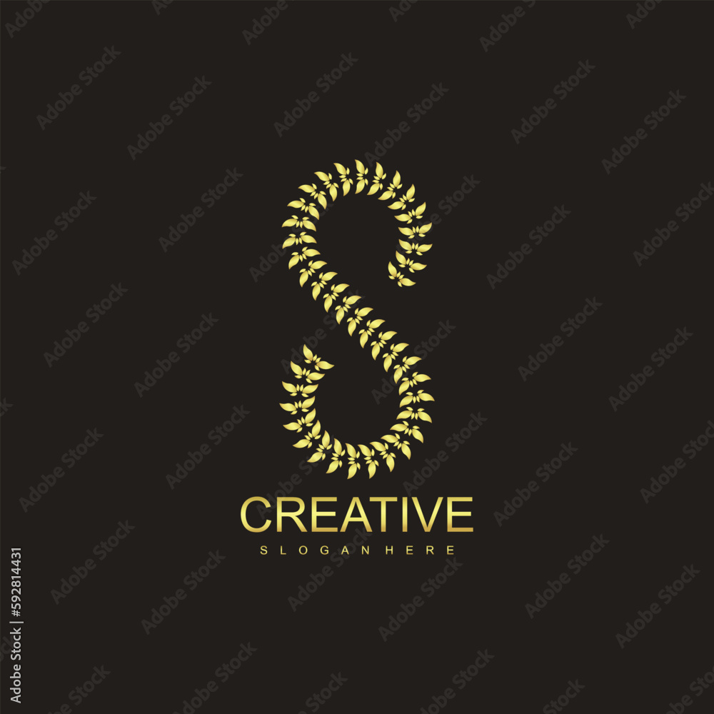 CREATIVE LOGO DESIGN WITH MODEL LETTER S COMBINATION WITH GOLD LEAVES CREATIVE LOGO DESIGN WITH MODEL LETTER S COMBINATION WITH GOLD LEAVES