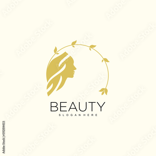 Beauty woman logo design with line art concept