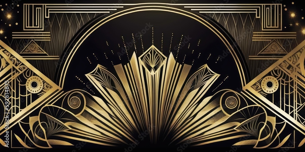 Premium AI Image  Art deco wallpaper that is black and gold.