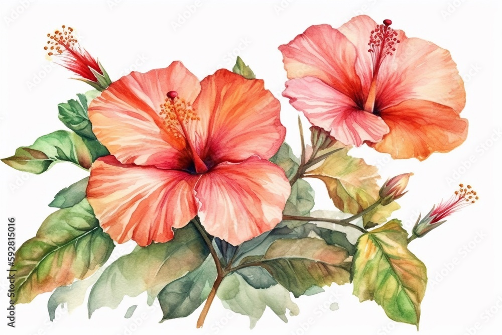 hawaiian flowers watercolor isolated on white AI Generative hawaiian flowers watercolor isolated on white AI Generative