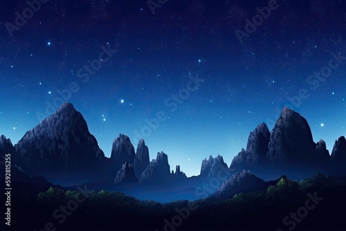 starry night sky over majestic mountains. Generative AI © 2rogan