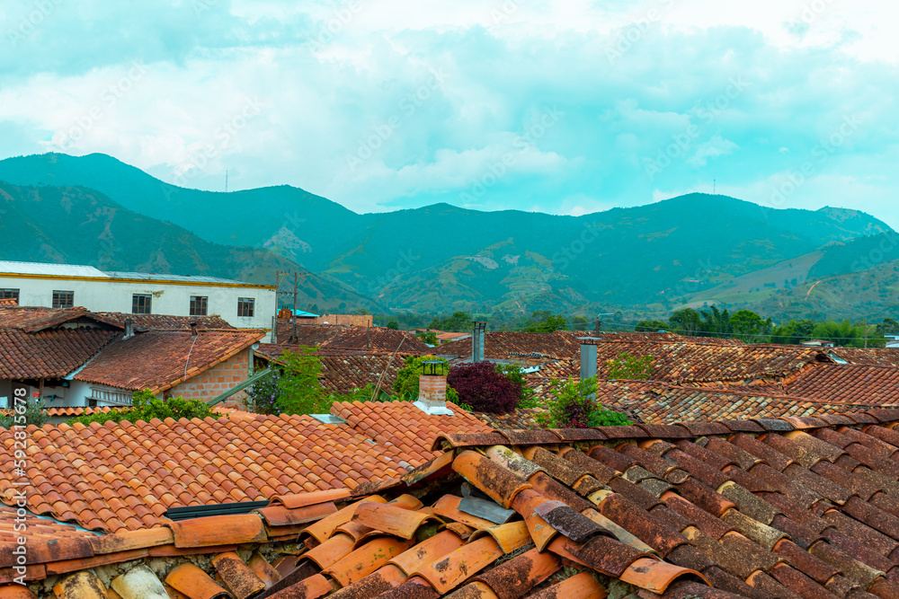 landscape of old roofs of yellow clay tiles