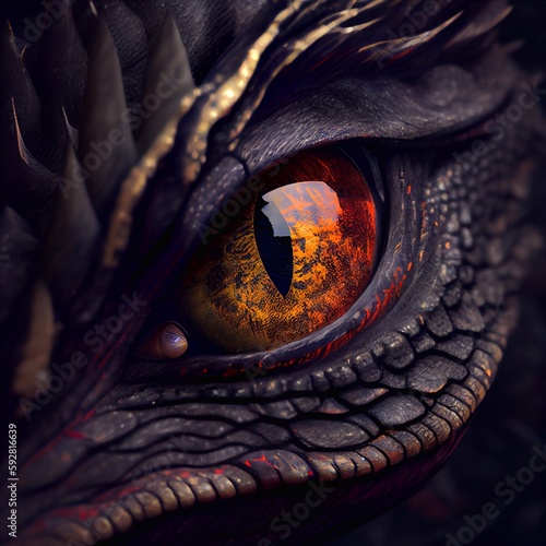Dragon eye close up Created with Generative AI © M.a.u