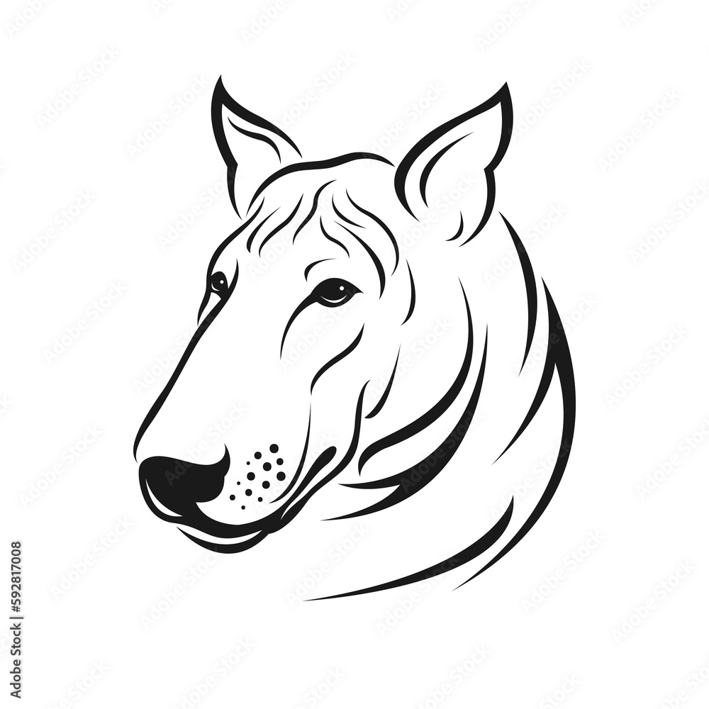 A bull terrier dog head design isolated on transparent background. Pets. Animals.