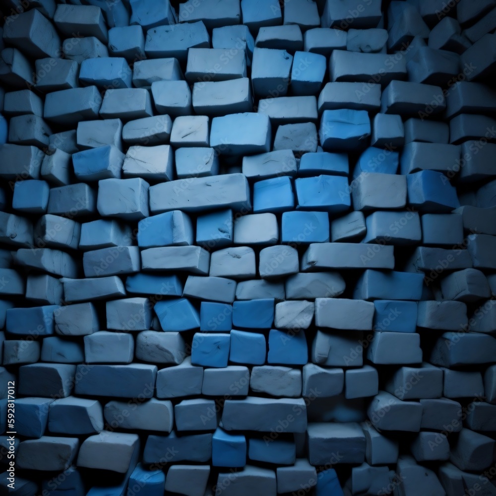 blue stone bricks wall background, beautiful light at the center. Generative AI blue stone bricks wall background, beautiful light at the center. Generative AI