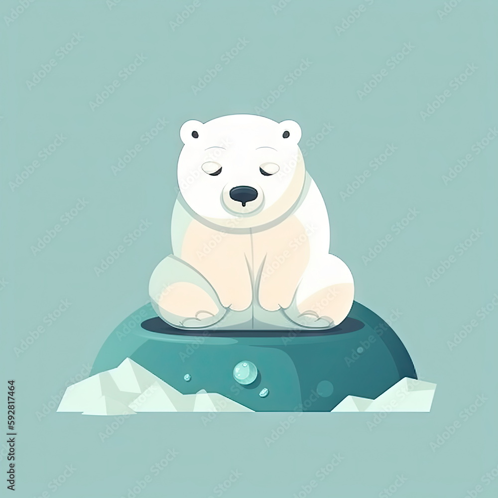 Fototapeta premium Cartoon character of Polar Bear on ice, global warming concept