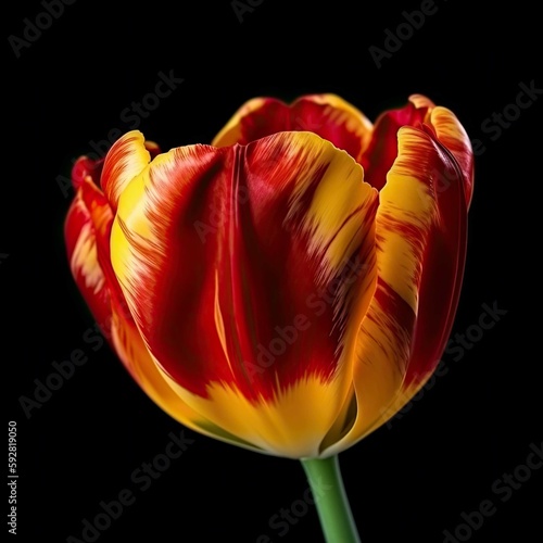 Minimalist Tulip Flower on Black Background | Generative AI Illustration photo