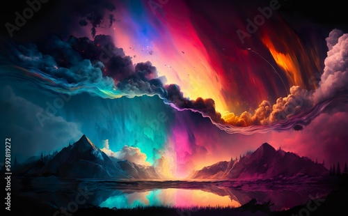 Colorful Spectrum clouds and mountains