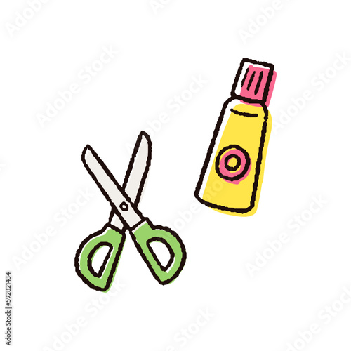 ハサミとのりのシンプルな手描きベクター線画イラスト