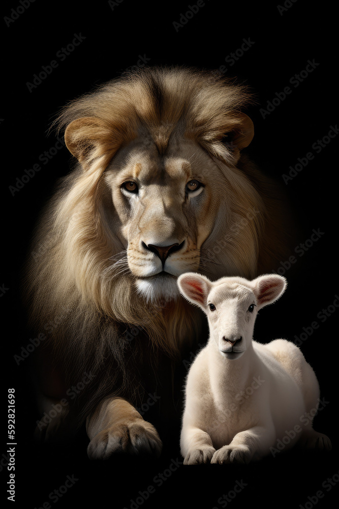 portrait of a lion and sheep - made with generative ai