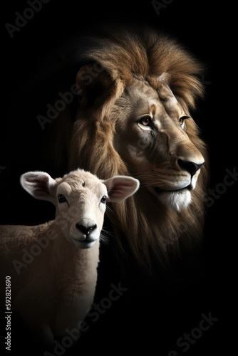 portrait of a lion and sheep - made with generative ai © Chris